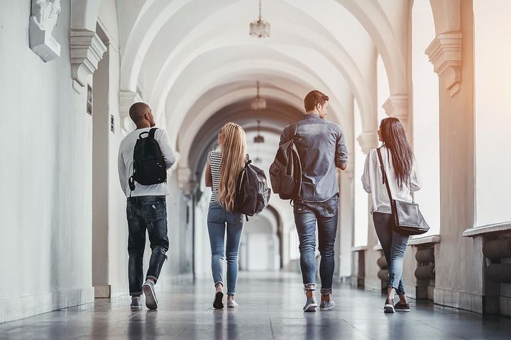Students walking in corridor